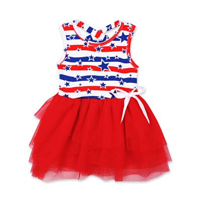 China Fashion Washable Summer Girls Hot Selling Children's Vest Sleeveless Tutu Skirt Striped Kids Clothing Star Dress for sale