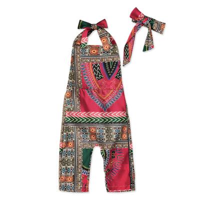 China Fashion Breathable Sleeveless Summer Baby Kids Headband Boho Style Print Overalls Cute Kids Clothing for sale