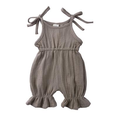 China Polyester Canvas/Cotton Summer Cute Babies Leisure Solid Color Beam Foot Mouth Sleeveless Romper for sale