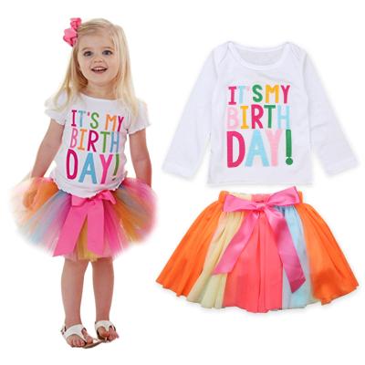 China Children's clothing set of spring summer spring fashion color suit styles girls long sleeve casual letter upper skirt children for sale