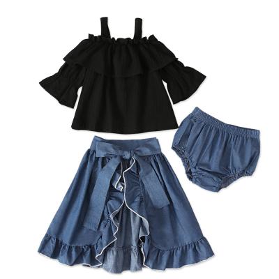 China Children's Top Children's Casual Solid Color Half-sleeve Half-sleeve Suspender Spring Split Skirt Three-Piece Clothing for sale