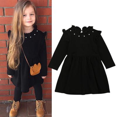 China Wholesale Children's Institute of Statistics Children's Black One-Piece Dress Solid Color Spring Autumn Girls Fashion Washable Long Sleeve Clothing for sale