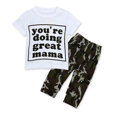 China Breathable Short Sleeve English Letter T-shirt Boys Summer Camouflage Infant Baby Upper Two Pieces Children's Clothing INS Sets for sale