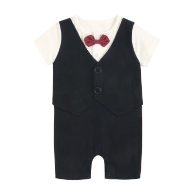 China Black White Cotton Clothes Polyester/Cotton Baby Boy Onesie Summer Gentleman Short Sleeve Straight Romper for sale