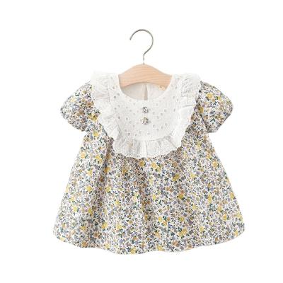 China Wholesale New Children's Skirt Summer Shorts Sleeve Toddlers Washable Lace Up Flower Print Baby Kids Clothing Girls Infant Dress for sale