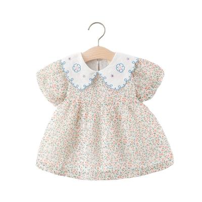 China New Summer Washable Children's Skirt Infant Toddler Girls Flower Print Baby Girls Dress Wholesale Lapel Clothing for sale