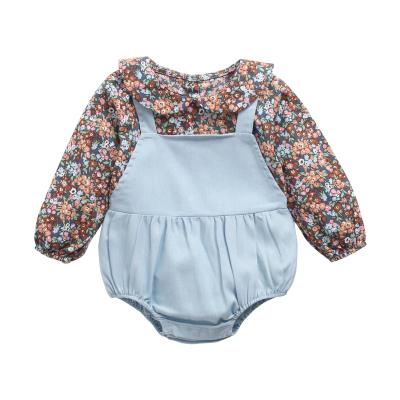 China Spring Baby Girl Polyester/Cotton Autumn Floral Newborn One Piece Triangle Romper Straight Long Sleeve Ins Warm Clothes for sale