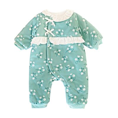 China Polyester/cotton baby onesie Winter Chinese style floral newborn girl clothes straight thickened romper for sale