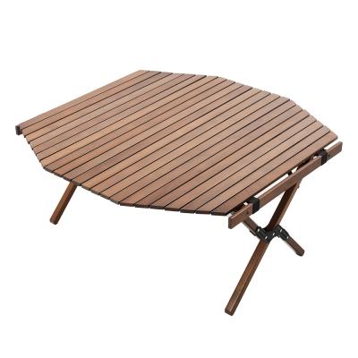 China Wooden Aluminum Roll Up Folding Table GRILL Portable Folding Table Wood Camping Cylinder Desk for sale