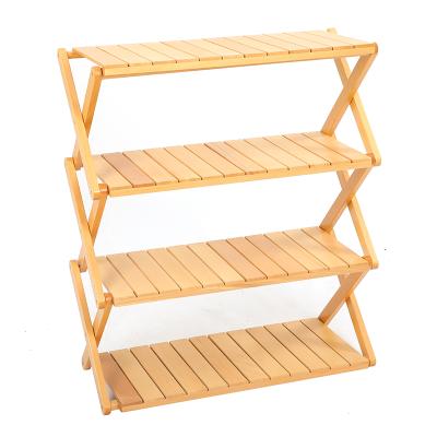 China Folding; Four-Layer Wooden Shelf Ultralight Folding Camping Storage Shelf For Garden Expanding Indoor And Outdoor Use for sale