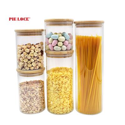 China Freshness Preservation New Trend Storage Glass Jar With Airtight Bamboo Lids Set Of 5 for sale