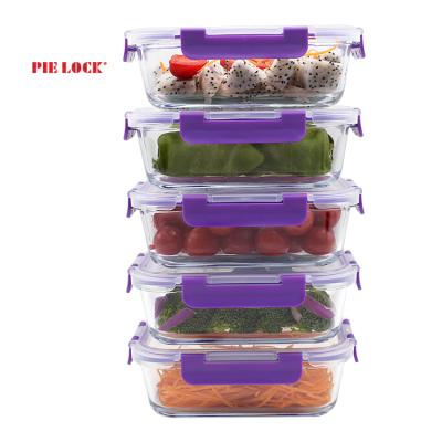 China New Design Microwavable Glass Meal Prep Plastic Lid Storage Glass Food Container 5 Set for sale