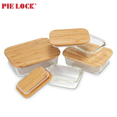 China PIE LOCK Glass Food Storage Containers Microwavable Bamboo Lids for sale