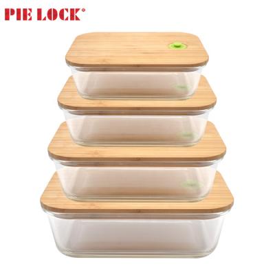 China Freshness Preservation Bamboo Lid Glass Meal Prep Containers With Vent Lid for sale