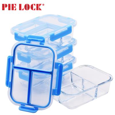 China Freshness Preservation 3 Compartment Food Container Glass/Glass Meal Prep Container/Glass Food Container With Divider for sale