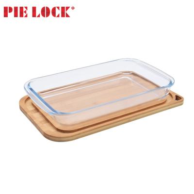 China Sustainable Bamboo High Borosilicate Rectangle Glass Cover Bakeware for sale