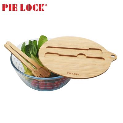 China Sustainable Glass Bowl Bamboo Lid With Cutlery Glass Mixing Bowl for sale