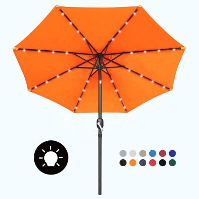 China MASTERCANOPY Modern Patio Umbrella With 32 Solar LED Lights 8 Ribs 9ft Orange for sale