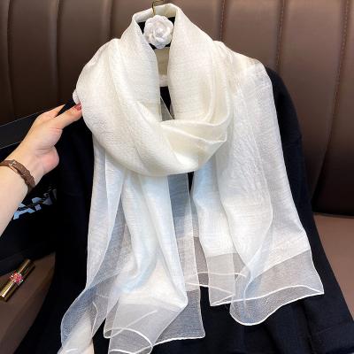 China New Casual Spring Solid Silk Scarves For Women Ladies Ladies Gradient Bandana Soft Wraps And Shawls Long Plus Sizes Beach Female Foulard for sale