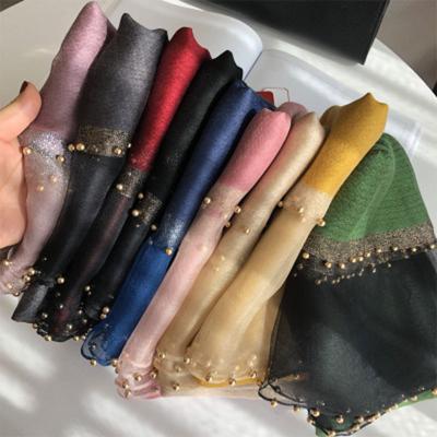 China 2023 New Summer Casual Silk Scarf For Lady Shawl Pashmina Women Long Waist Hijabs Beach Solid Soft Stoles Female Wraps Bandana Foulard for sale