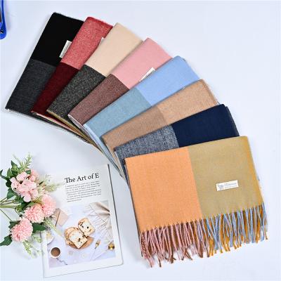 China Soft Touch Feeling Fashion Cashmere Pashmina Scarves Multicolor Splicing Soft Thick Shawls With Tassel Scarf Plaid Version Korean Autumn And Winter for sale