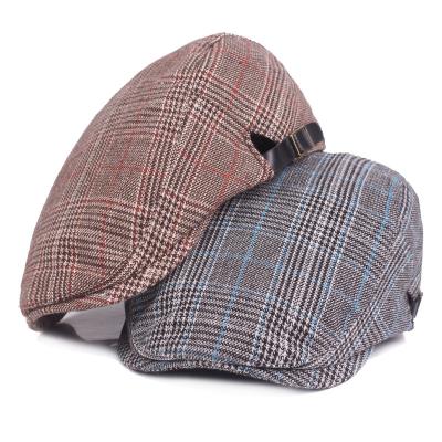 China Fashion Striped Men's Berte Newsboy Hat Classic Plaid Beret Male Korean Version Of The British Art Retro Hat Female Front Hat for sale