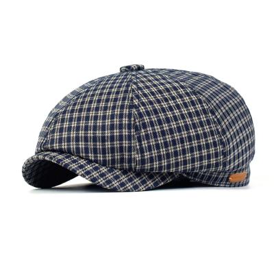 China New Spring Summer Plaid Newsboy Striped Vintage Pale Octagonal Vintage Hat Striped Soft Peaked Casual Flat Beret Hats for sale