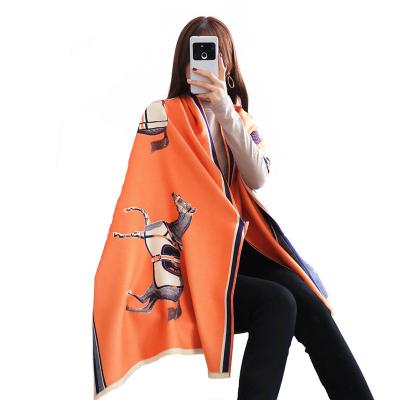 China Winter Warm Soft Cozy Warm Scarf for Women Elegant Cashmere Pashmina Foulard Lady Luxury Horse Scarves Bufanda Warm Thick Soft Shawls Wraps for sale