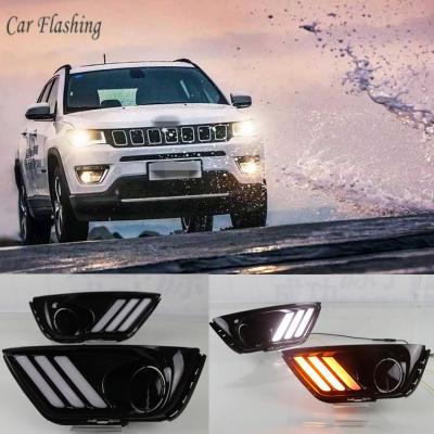 China 2pcs LED Daytime Running Lights Daytime Running Lights Fog Lamp Yellow Turn Signal Light For Jeep Compass 2017 2018 2019 D20 for sale