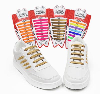 China Polyester Round Lazy Elastic Laces No Tie Easy Run Sneakers Laces for sale