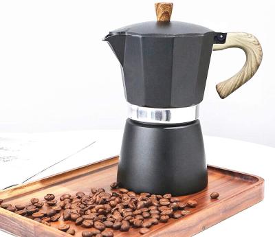 China Viable New Design Premium New Design Coffee Moka Pot Aluminum Espresso Polka Dot Black Italian Coffee Maker for sale