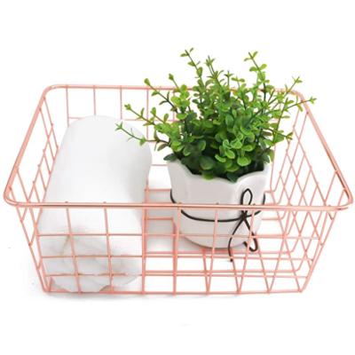 China Universal Sustainable Household Decoration Most Popular Rose Gold Metal Wire Storage Basket Fruit Basket for sale