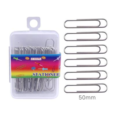 China Silver Iron Paper Clip 50mm 30pcs in Plastic Box, Paper Clip Holder for Office Supplies Desk Organizer for sale