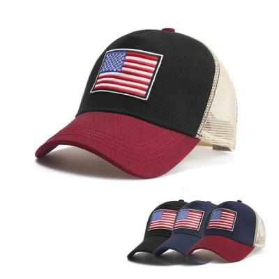 China Customized Baseball Caps COMMON With American Flag Mesh Hat 6 Panel Cotton Trucker Hat for sale