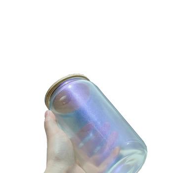 China Sustainable USA warehouse Beer can glass cup sublimation 16 oz rainbow glass can clear iridescent coffee soda cup with bamboo straw for sale