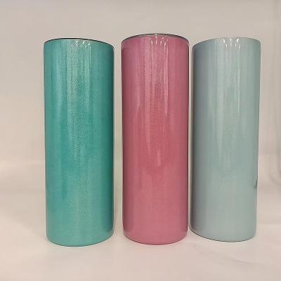 China Sustainable In Stock Water Bottle Stainless steel Glitter Skinny blanks straight tumbler 20oz iridescent Sublimation Tumbler for sale