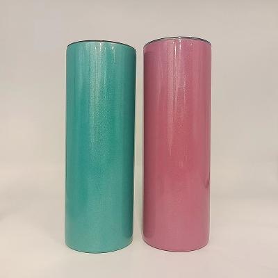 China Sustainable 2022 In Stock Water Bottle Stainless steel Glitter Skinny blanks straight tumbler 20oz iridescent Sublimation Tumbler for sale