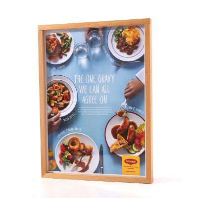 China Recycled sviao A3 A4 A5 hot sale coffee shop supermarket promotion advertise display wall photo frame acrylic wood for sale