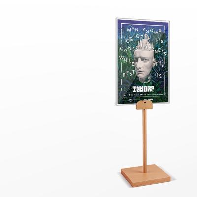 China A4 Furniture Store and Bookstore Wooden Base and Rod Furniture Store Photo Sign Holders Frame Advertising Acrylic Table Poster Display Holder Board for sale