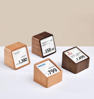 China Recycled 2022 Hotel Restaurant Retail Clothing Jewelry Watch Store Market Mini Price Tag Card Holder Wooden Holders For Display for sale