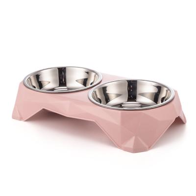 China Sustainable Manufacturer Designer Professional Pet Bowls Stainless Steel Plastic Double Bowl for sale