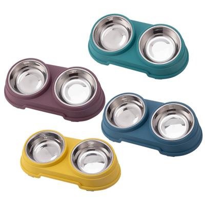 China China Factory Wholesale Sustainable Small Double Dog Bowl Plastic Stainless Steel Sloped Bowl for sale