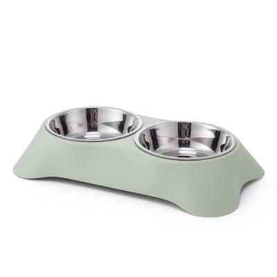 China China Factory Wholesale Viable Portable Pet Bowl Plastic Stainless Steel Large Double Trapezoidal Bowl for sale