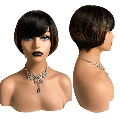 China Wholesale Virgin Straight Human Wig 8 Inch Black Ombre Colored Short Bob Pixie Cut Wigs Human Hair Wigs for sale