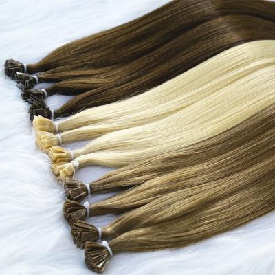 China Remy Human Hair Pulled Flat Tip Hair Extension Double Wave Keratin Tip Silky Straight Hair Flat Extension for sale