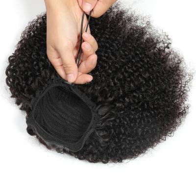 China Clip In Ponytail Hairstyle Afro Kinky Curly Hair Extensions Cut In Drawstring Ponytail Hair Ponytail Wigs for sale