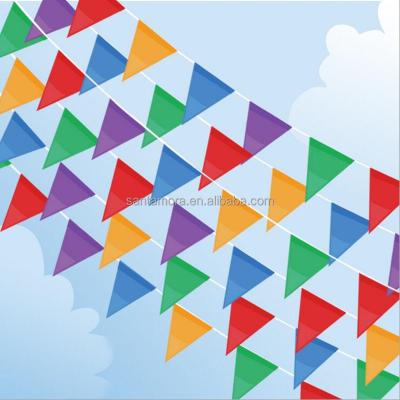 China Rainbow Color Plastic Triangle Flags Hanging Warning Pennant For Opening Ceremony Wedding Pavement Guardrail for sale