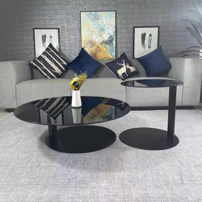 China Contempo Steel Tempered Glass Coffee Table Set Minimalist Unique for sale