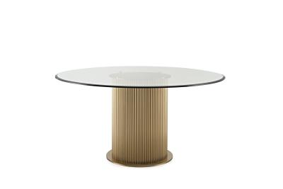 China Modern Dining Set Home Furniture Tempered Glass Top Golden Stainless Steel Dining Table for sale