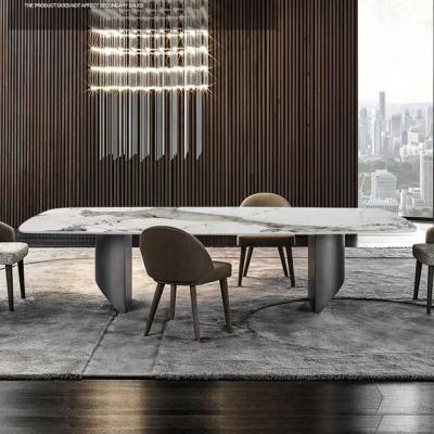 China Modern Luxury Living Room Furniture Rectangular Industrial Dining Table With Ceramic Marble Top for sale